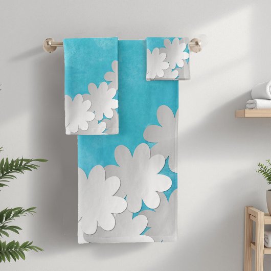 Turquoise Waterverf en witte bloemen Bad Handdoek