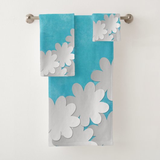 Turquoise Waterverf en witte bloemen Bad Handdoek (Insitu)