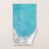 Turquoise Waterverf en witte bloemen Bad Handdoek (Handdoek)