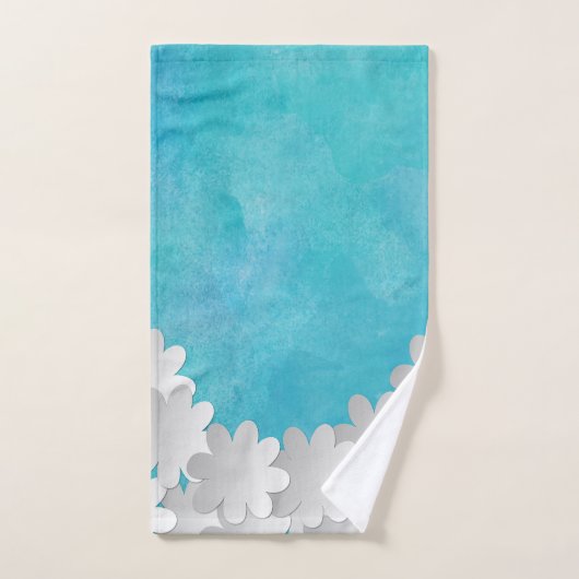 Turquoise Waterverf en witte bloemen Bad Handdoek (Handdoek)