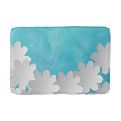 Turquoise Waterverf en witte bloemen Badmat (Voorkant)