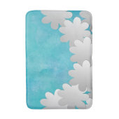 Turquoise Waterverf en witte bloemen Badmat (Voorkant Verticaal)