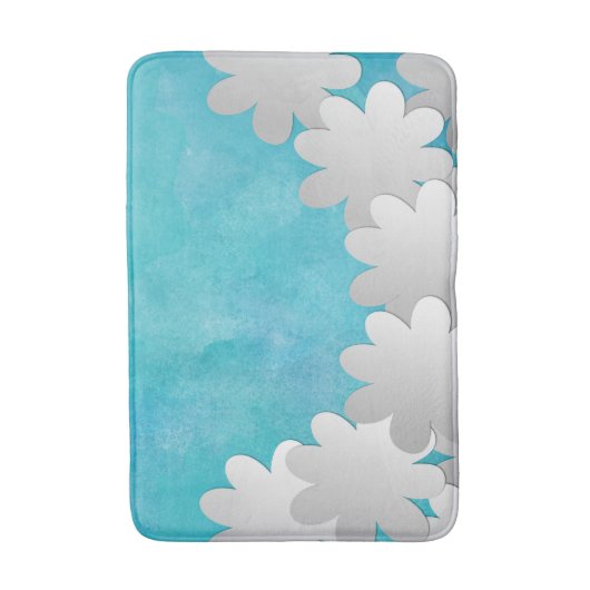 Turquoise Waterverf en witte bloemen Badmat (Voorkant Verticaal)