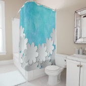 Turquoise Waterverf en Witte Bloemen Douchegordijn (In situ)