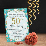 Turquoise Waterverf Floral 50th Birthday Kaart<br><div class="desc">Waterverf Turquoise Floral 50e verjaardag viering van vrouwen . Gemakkelijk om de steekproeftekst in uw eigen te veranderen door te klikken personaliseer dit. Klik verder aanpassen om het doopvonttype,  de kleur van de doopvont,  de doopvontgrootte te veranderen,  of de tekst of de ontwerpelementen toe te voegen/te schrappen/te veranderen.</div>