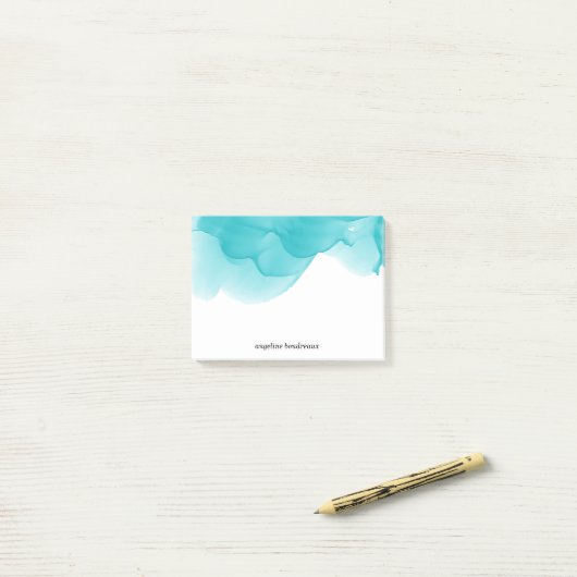 Turquoise Waterverf Gepersonaliseerd Post-it® Notes (Op bureau)