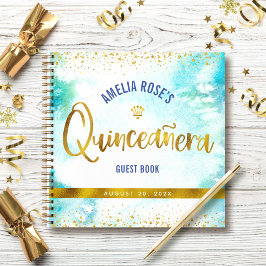 Turquoise Waterverf Gold Quinceañera Guest Book Notitieboek