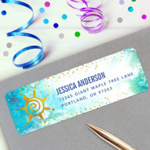 Turquoise Waterverf Goud Girly Verjaardagsadres