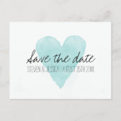 Turquoise waterverf hart save the date briefkaarte aankondigingskaart (Voorkant)