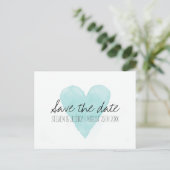 Turquoise waterverf hart save the date briefkaarte aankondigingskaart (Staand voorkant)