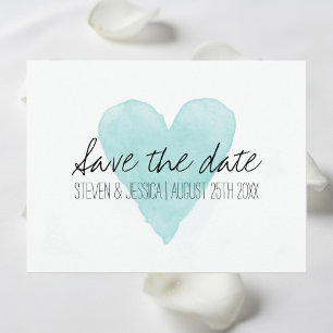 Turquoise waterverf hart save the date briefkaarte aankondigingskaart