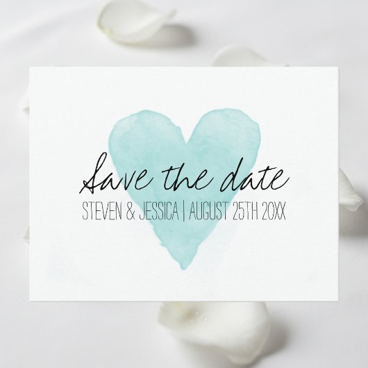 Turquoise waterverf hart save the date briefkaarte aankondigingskaart