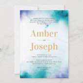 Turquoise Waterverf Huwelijksuitnodiging Kaart (Voorkant)
