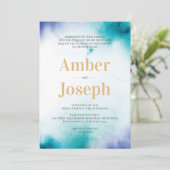 Turquoise Waterverf Huwelijksuitnodiging Kaart (Staand voorkant)