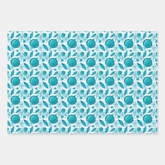 Turquoise Waterverf kerstballen en Snowflake Inpakpapier Vel (Voorkant 2)