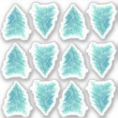 Turquoise Waterverf kerstboom Sticker (Voorkant)