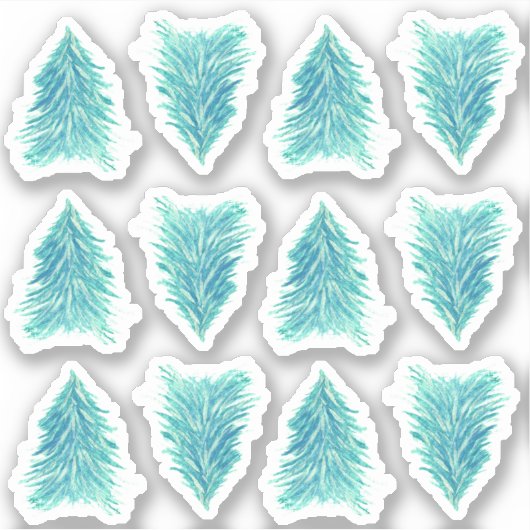Turquoise Waterverf kerstboom Sticker (Voorkant)