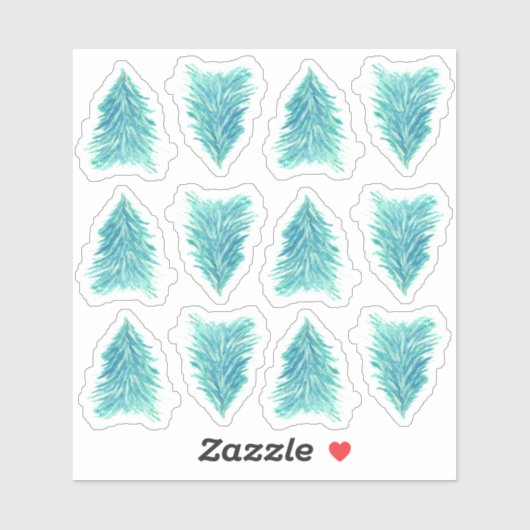 Turquoise Waterverf kerstboom Sticker (Vel)