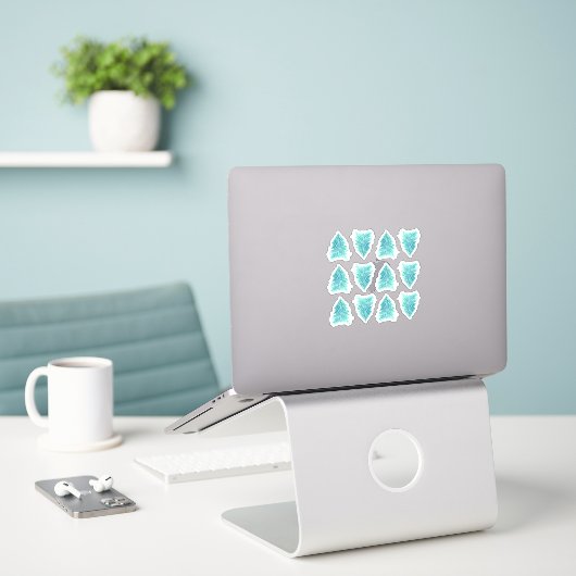 Turquoise Waterverf kerstboom Sticker (Laptop op bureau)