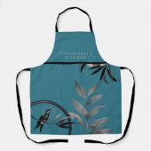 Turquoise Waterverf Leaves + Jouw naam Kitchen Schort (Voorkant)