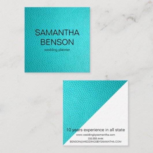 Turquoise Waterverf lederen bruiloft planner Vierkante Visitekaartje (Voorkant / Achterkant)