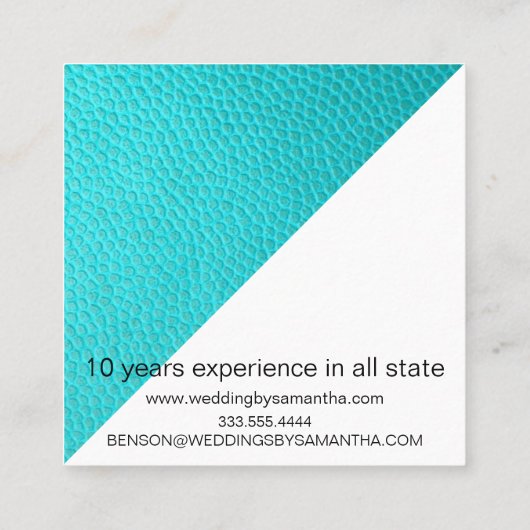 Turquoise Waterverf lederen bruiloft planner Vierkante Visitekaartje (Achterkant)