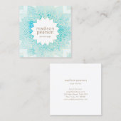 Turquoise Waterverf Lotus Mandala Flower Yoga Vierkante Visitekaartje (Voorkant / Achterkant)