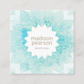 Turquoise Waterverf Lotus Mandala Flower Yoga Vierkante Visitekaartje (Voorkant)