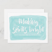 Turquoise Waterverf Making Spirits Bright Holiday Feestdagenkaart (Voorkant / Achterkant)