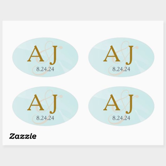 Turquoise Waterverf Monogram Label (Vel)
