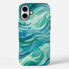 Turquoise Waterverf Oceaan Golven iPhone 16 Plus Hoesje