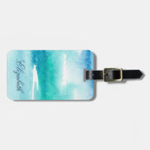 Turquoise Waterverf Ocean Persoonlijke naam Bagagelabel (Voorkant horizontaal)
