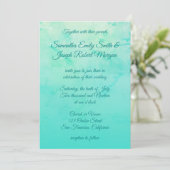 Turquoise Waterverf Ombre Calligraphy Wedding Kaart (Staand voorkant)