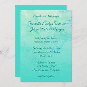 Turquoise Waterverf Ombre Calligraphy Wedding Kaart