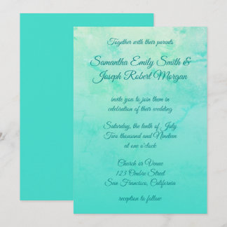 Turquoise Waterverf Ombre Calligraphy Wedding Kaart
