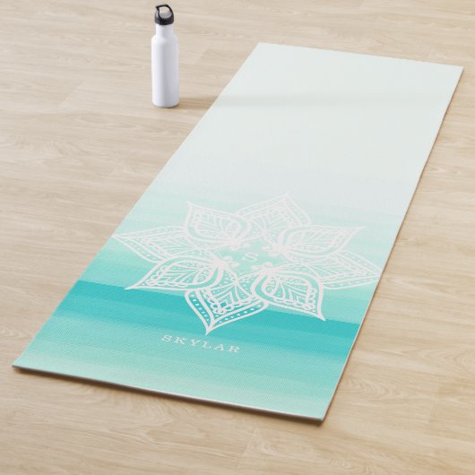 Turquoise Waterverf Ombre Mandala Monogram Yogamat (In situ)