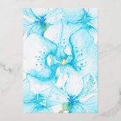 Turquoise Waterverf Orchid, Dragonfly Quinceanera Folie Uitnodiging (Achterkant)