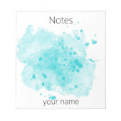 Turquoise Waterverf Paint Blotter met Jouw naam Notitieblok (Voorkant)