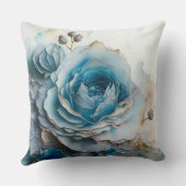 Turquoise Waterverf Roos Vergroot Kussen (Achterkant)