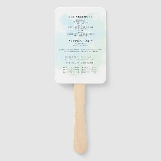 Turquoise Waterverf Splash Wedding Program Hand F Handwaaier (Achterkant)