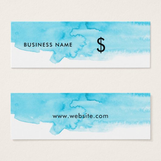 Turquoise Waterverf Splash White Modern Price Labe Mini Visitekaartjes (Voorkant /achterkant)