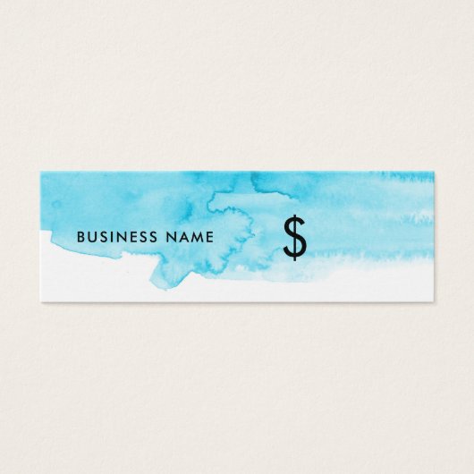 Turquoise Waterverf Splash White Modern Price Labe Mini Visitekaartjes (Voorkant)