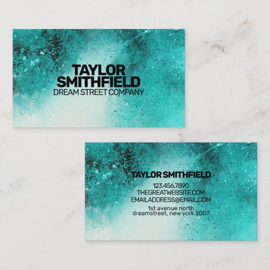 Turquoise Waterverf Splatter Visitekaartje (Voorkant / Achterkant)