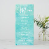 Turquoise Waterverf Typography Wedding Menu (Staand voorkant)