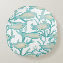 Turquoise Waterverf Vis Rond Kussen