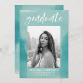 Turquoise Waterverf Wash Photo Graduparty Kaart (Voorkant / Achterkant)