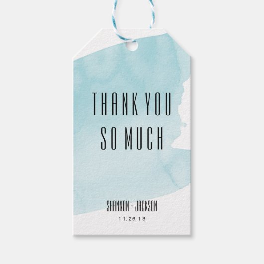 Turquoise Waterverf Wassen Bruiloft Favor Label Cadeaulabel (Voorkant)