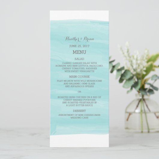 Turquoise Waterverf Wedding Menu (Staand voorkant)