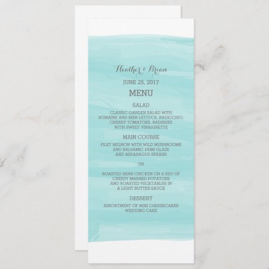 Turquoise Waterverf Wedding Menu (Voorkant / Achterkant)