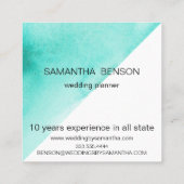 Turquoise Waterverf Wedding Planner Square Busine Vierkante Visitekaartje (Achterkant)